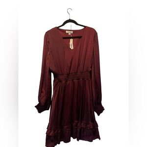 NWT She + Sky Maroon Satin Dress Size L